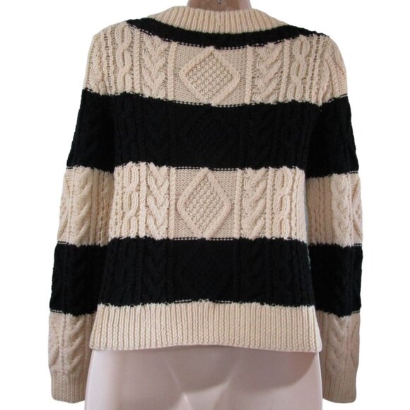 J Crew Handknit Wool Sweater XS Black Cream Stripes Cozy Cable Knit GUC - Picture 3 of 16